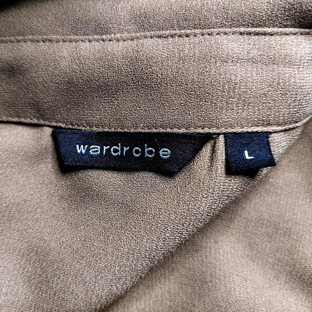 Brown Crepe Utility Midi Shirtdress Tan Wardrobe Polyester Pocketed Long Sleeve - Picture 6 of 8